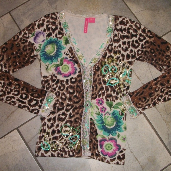 Charolette Brown Silk Animal Print Cardigan S - Picture 1 of 3